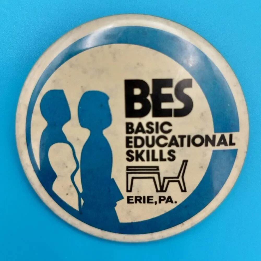 BES Basic Education Skills Erie PA Vintage Pin Button Pinback